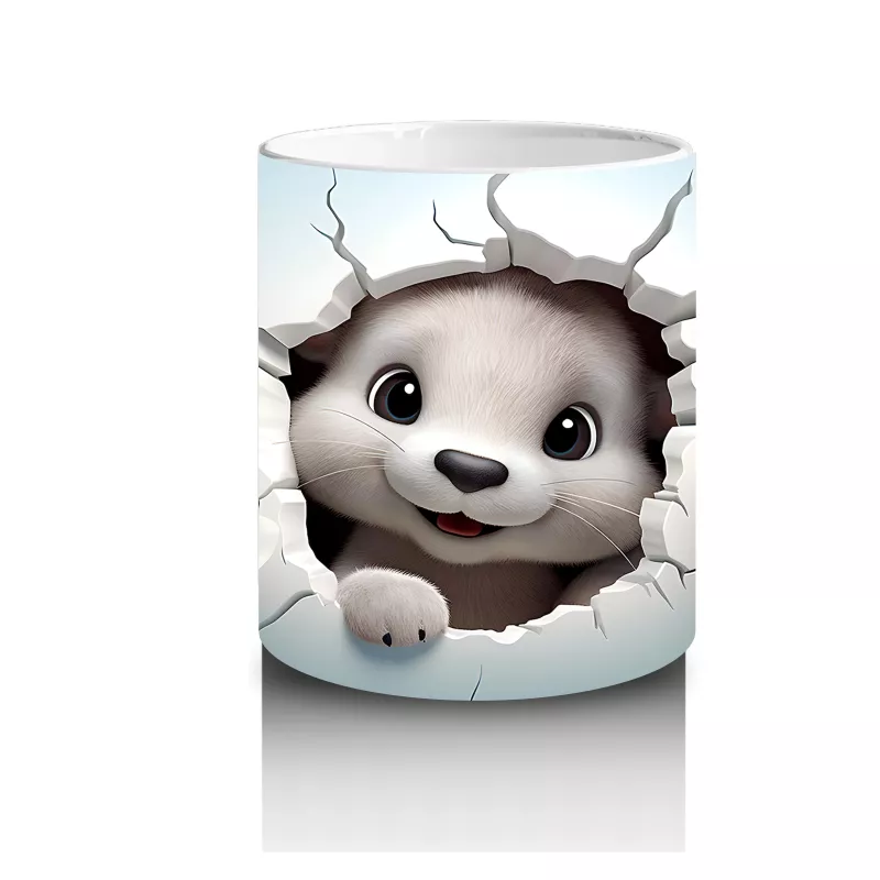 Beyaz Çiçekler Önünde Gülümseyen Su Samuru – Baskılı Kahve Kupası - 3