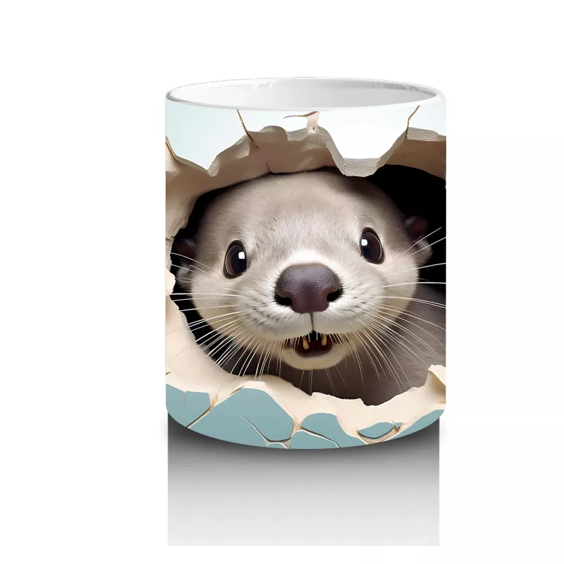 Beyaz Çiçekler Önünde Şirin Su Samuru – Baskılı Kahve Kupası - 3