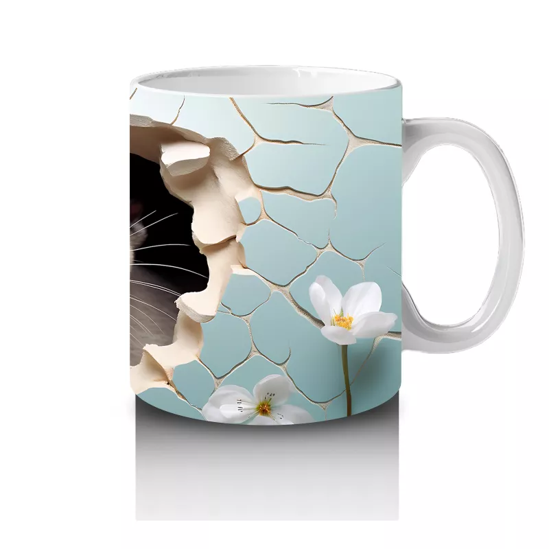 Beyaz Çiçekler Önünde Şirin Su Samuru – Baskılı Kahve Kupası - 4