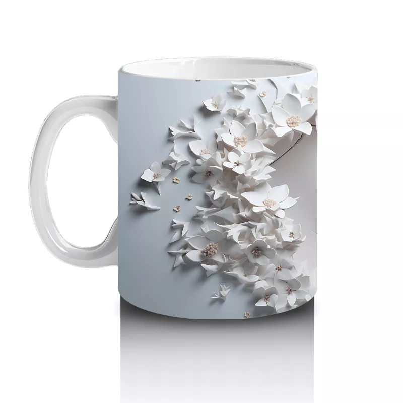 Beyaz Çiçekler ve Dallar Arasında Zarif Geyik – Baskılı Kahve Kupası - 2