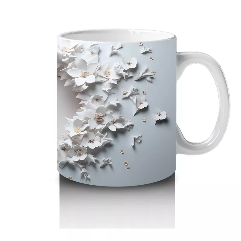 Beyaz Çiçekler ve Dallar Arasında Zarif Geyik – Baskılı Kahve Kupası - 4