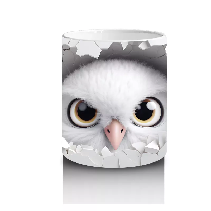 Beyaz Çiçeklerle Süslenmiş Çatlakta Sevimli Baykuş – Baskılı Kahve Kupası - 3