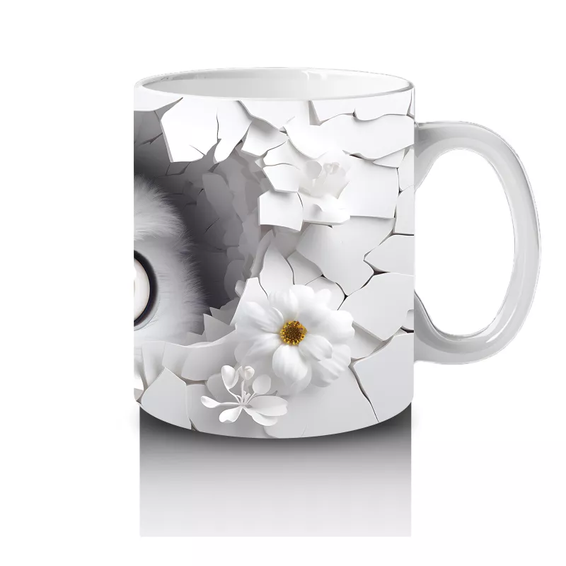 Beyaz Çiçeklerle Süslenmiş Çatlakta Sevimli Baykuş – Baskılı Kahve Kupası - 4