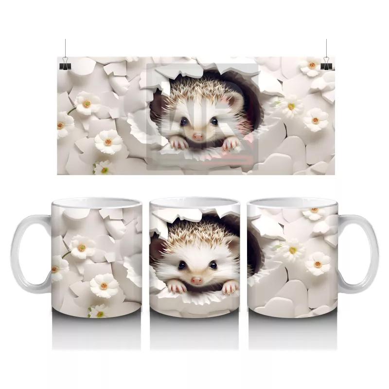 Beyaz Çiçekli Arka Planda Sevimli Tilki – Baskılı Kahve Kupası