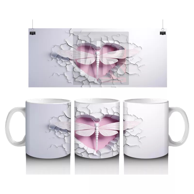 Beyaz Çiçekli Çatlakta Pembe Yusufçuk – Baskılı Kahve Kupası