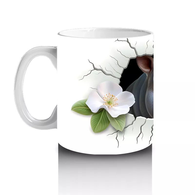 Beyaz Çiçekli Duvar Temalı Sevimli İnek - Baskılı Kahve Kupası - 2