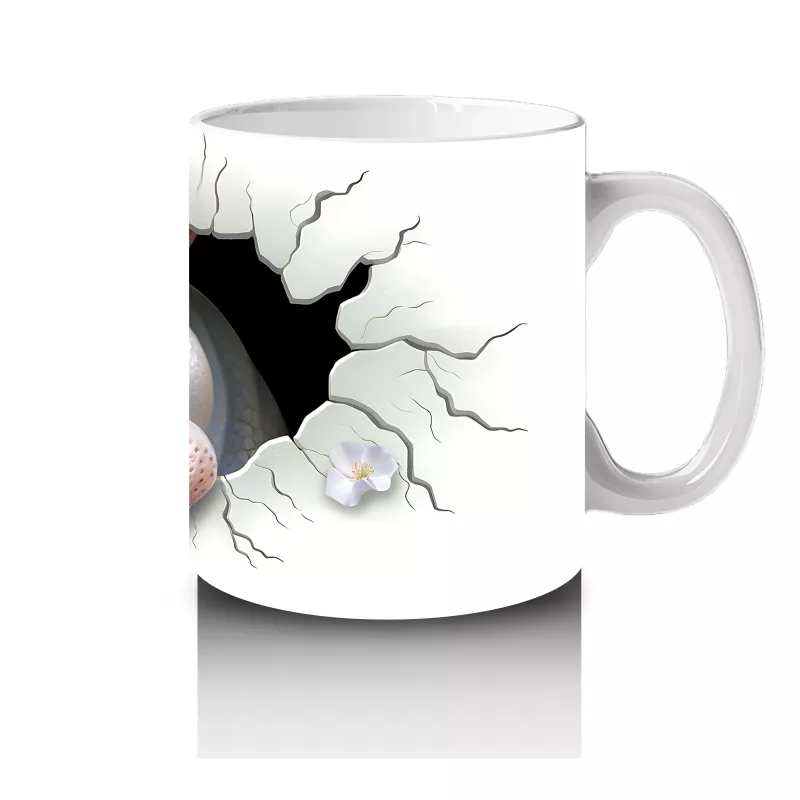 Beyaz Çiçekli Duvar Temalı Sevimli İnek - Baskılı Kahve Kupası - 4