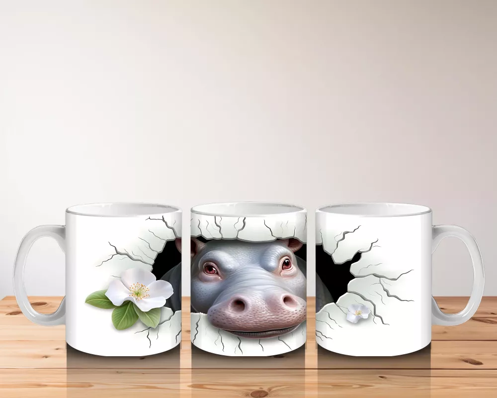 Beyaz Çiçekli Duvar Temalı Sevimli İnek - Baskılı Kahve Kupası - 5