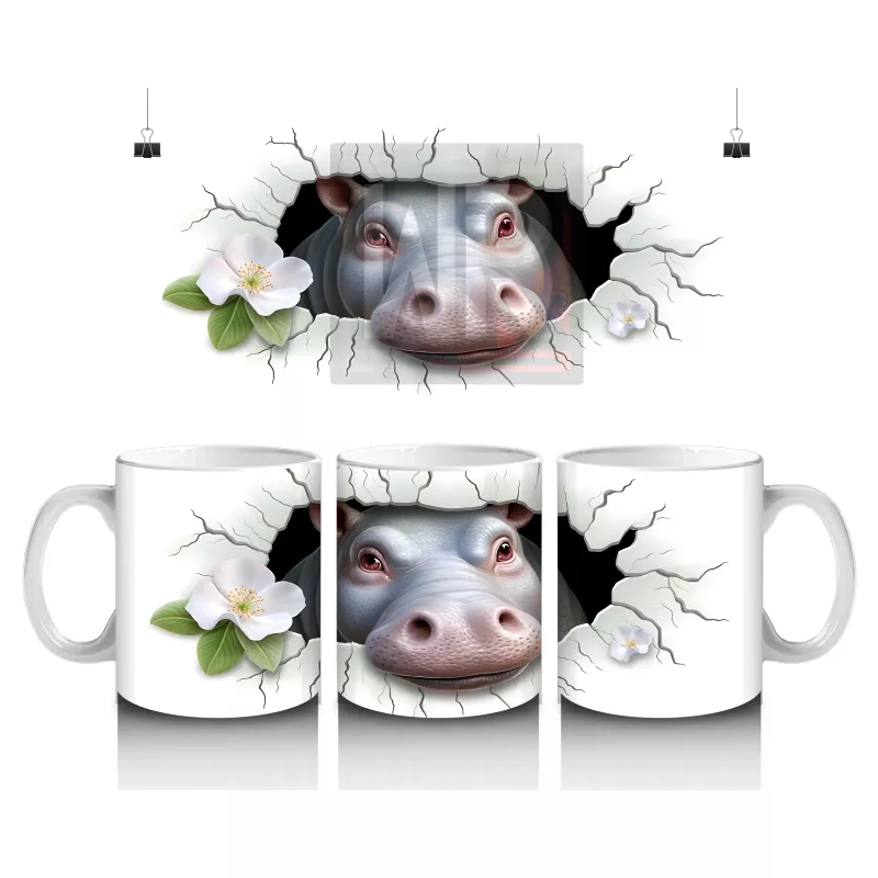 Beyaz Çiçekli Duvar Temalı Sevimli İnek - Baskılı Kahve Kupası