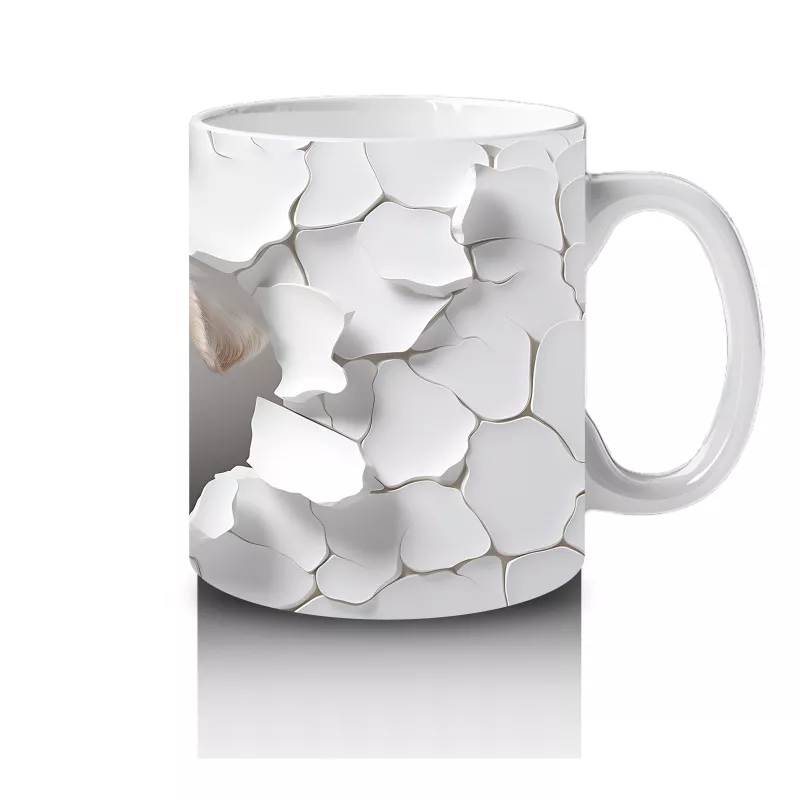 Beyaz Çiçekli Duvarı Delen Sevimli Köpek – Baskılı Kahve Kupası - 4