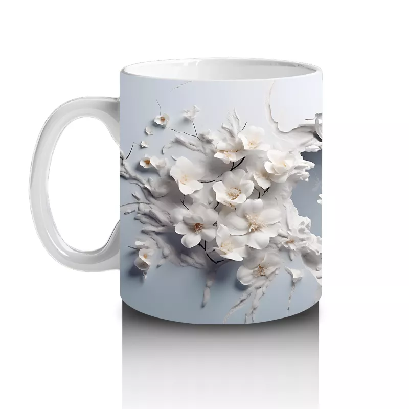 Beyaz Çiçekli Fon Üzerinde Geyik – Baskılı Kahve Kupası - 2