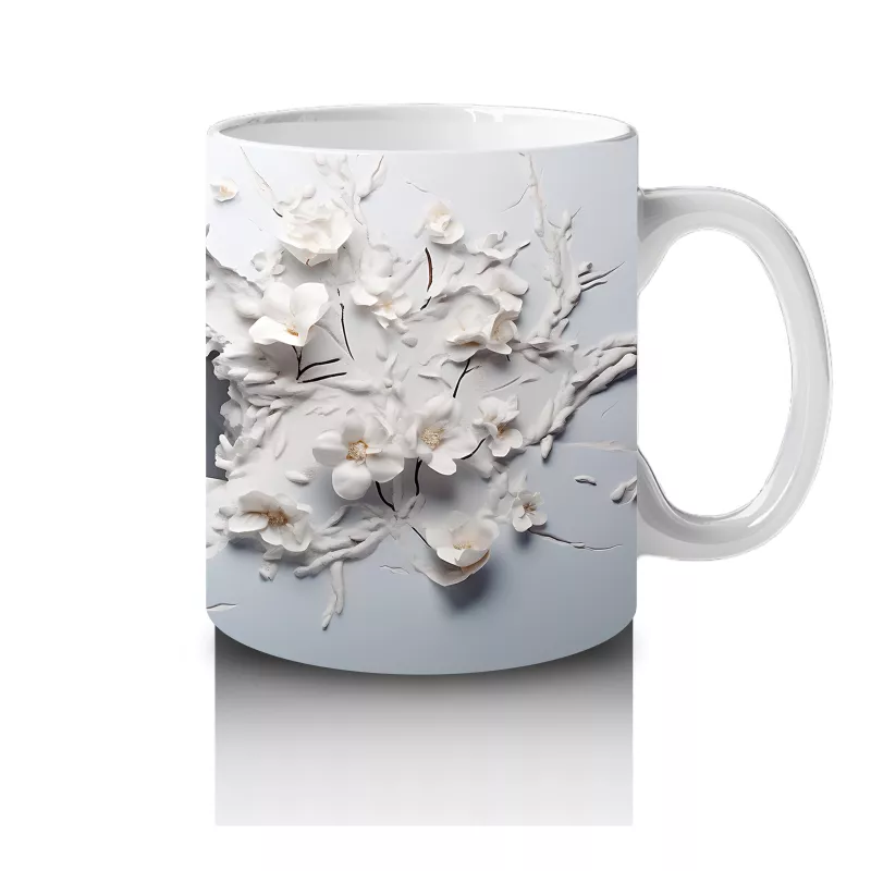 Beyaz Çiçekli Fon Üzerinde Geyik – Baskılı Kahve Kupası - 4