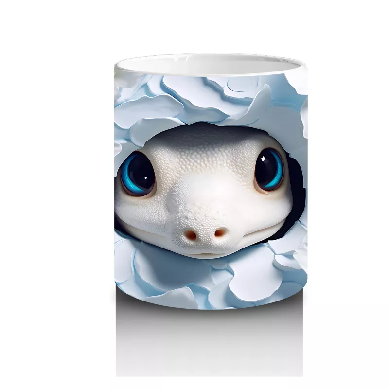 Beyaz Çiçekli Fon Üzerinde Mavi Gözlü Yavru – Baskılı Kahve Kupası - 3