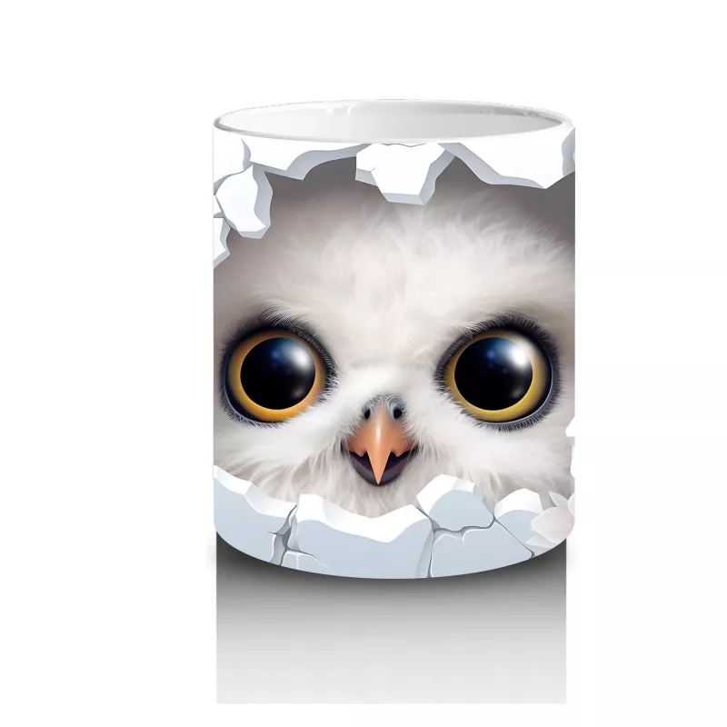 Beyaz Çiçekli Fon Üzerinde Parlak Gözlü Baykuş – Baskılı Kahve Kupası - 3