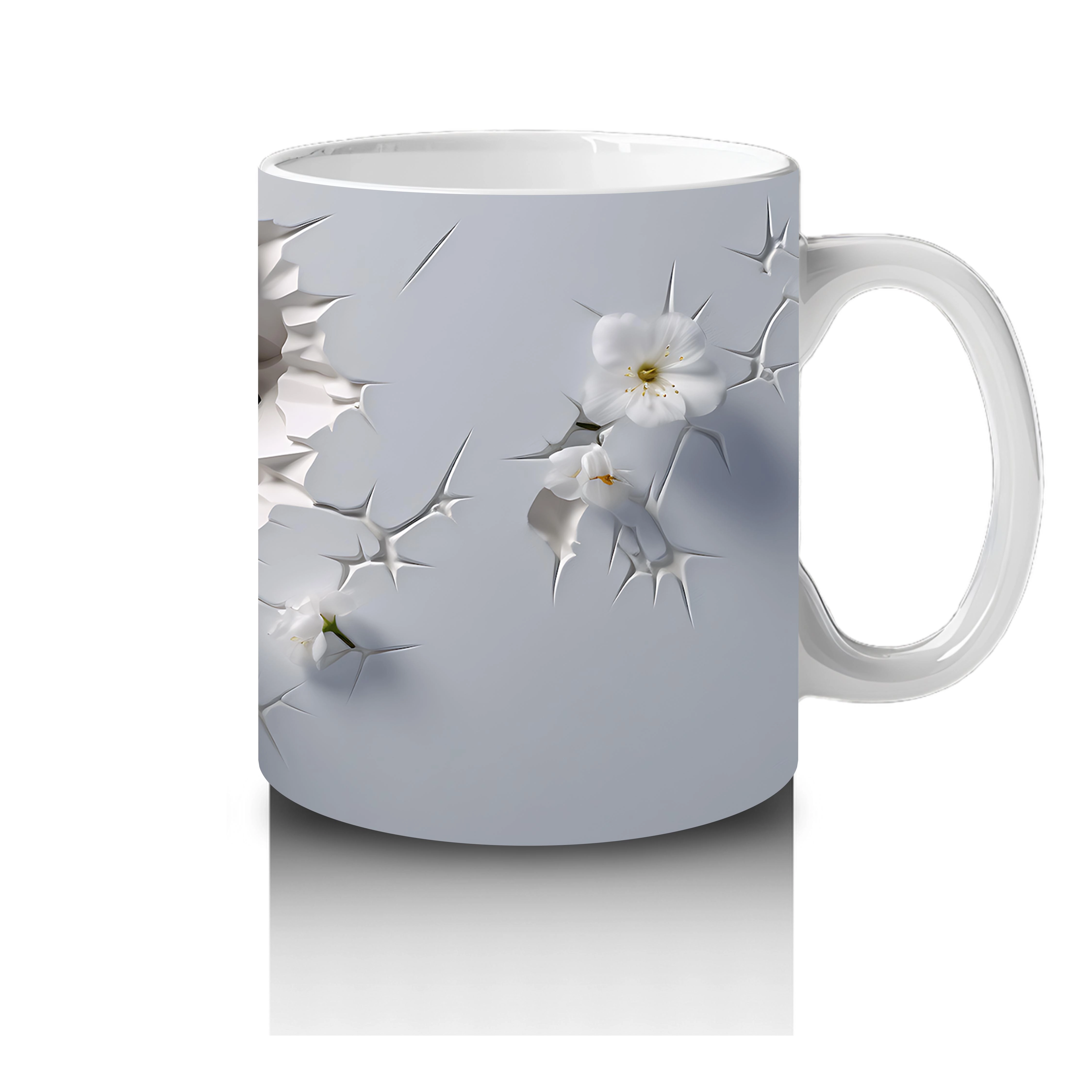 Beyaz Çiçekli Fon Üzerinde Sevimli Yavru – Baskılı Kahve Kupası - 4