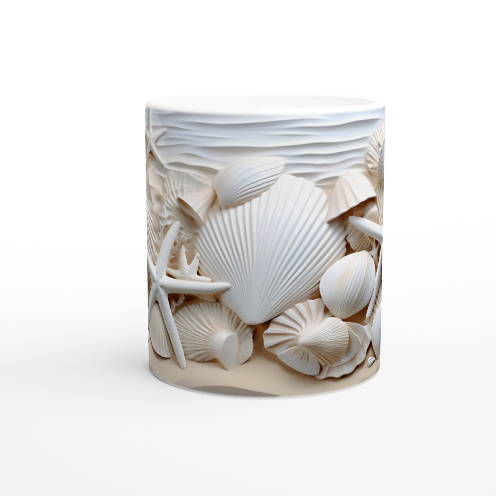 Beyaz Deniz Kabukları ve Deniz Yıldızlı Su Altı Temalı Kupa Bardak