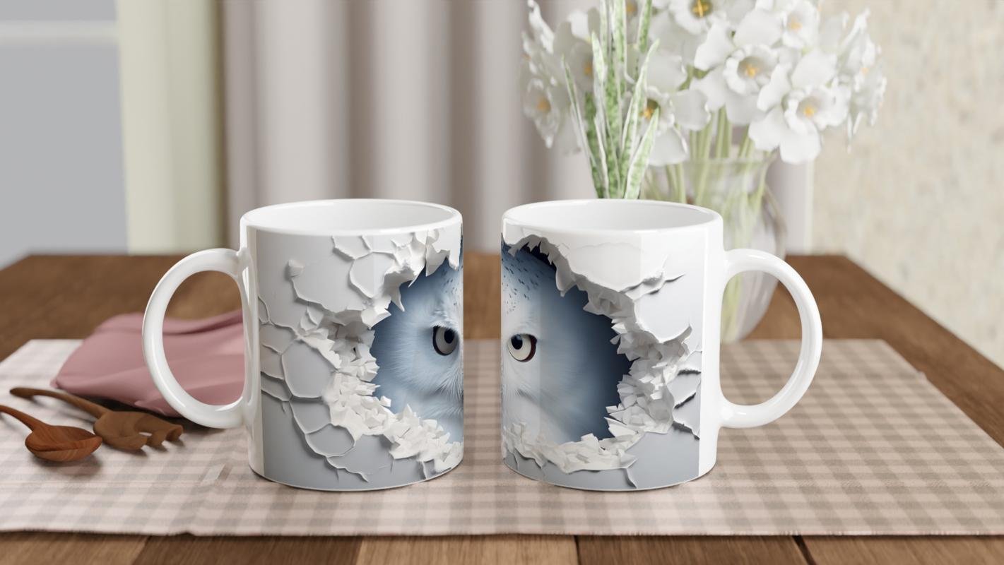 Beyaz Duvarı Delen Bakış: Kartal Gözlü Baykuş Baskılı Kupa Bardak - 4