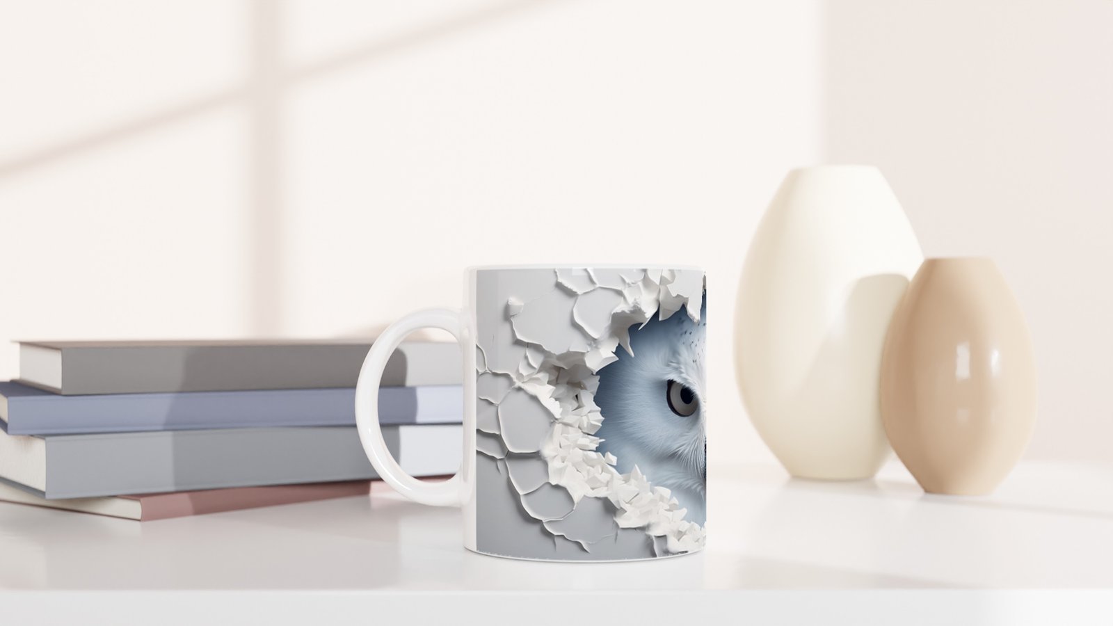 Beyaz Duvarı Delen Bakış: Kartal Gözlü Baykuş Baskılı Kupa Bardak - 5