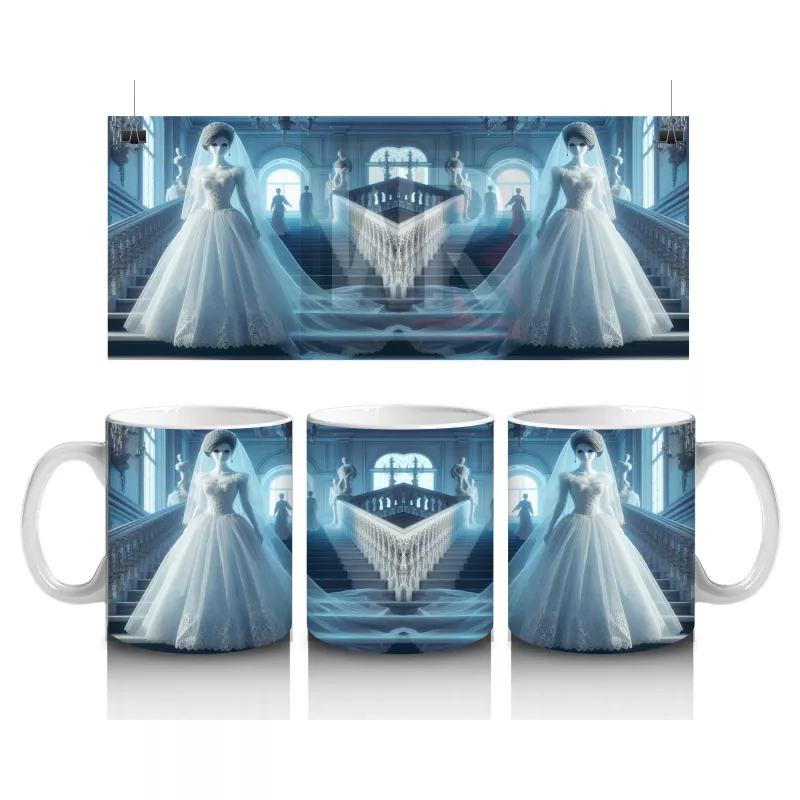 Beyaz Elbiseli Hayalet Gelin Figürlü Sisli Cadılar Bayramı Baskılı Kupa