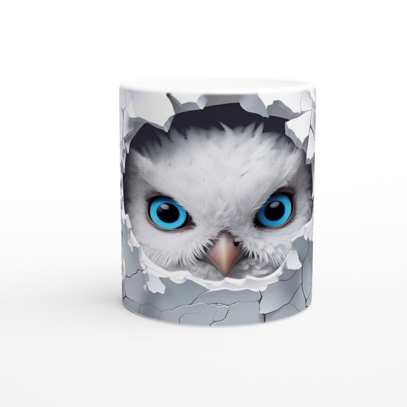 Beyaz Güller Arasında Mavi Gözlü Baykuş Temalı Baskılı Kupa Bardak