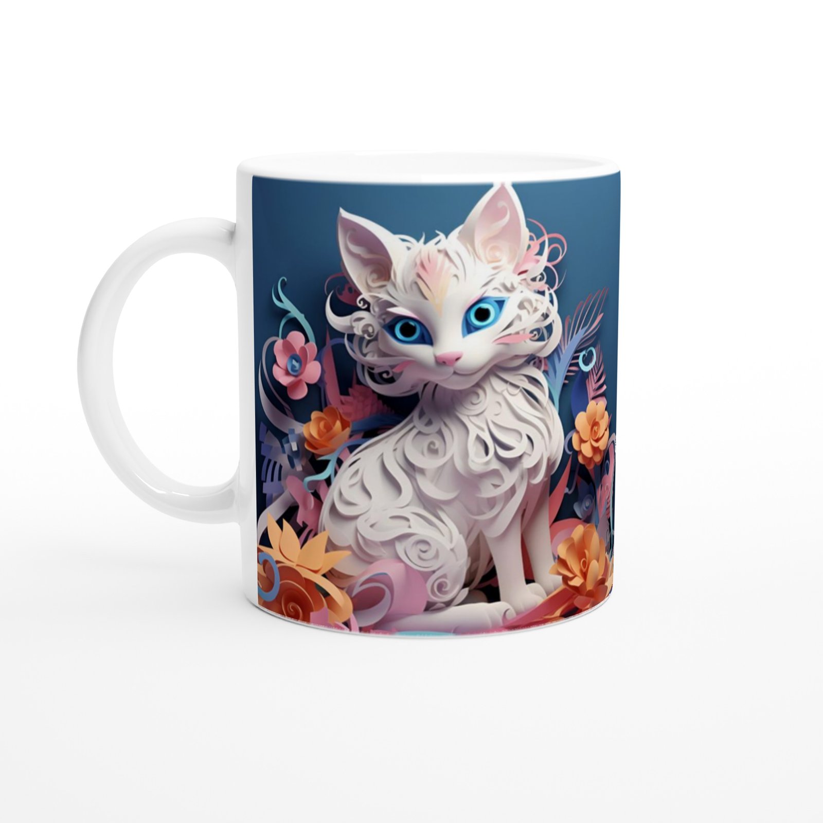 Beyaz Kedi Baskılı Kupa Bardak