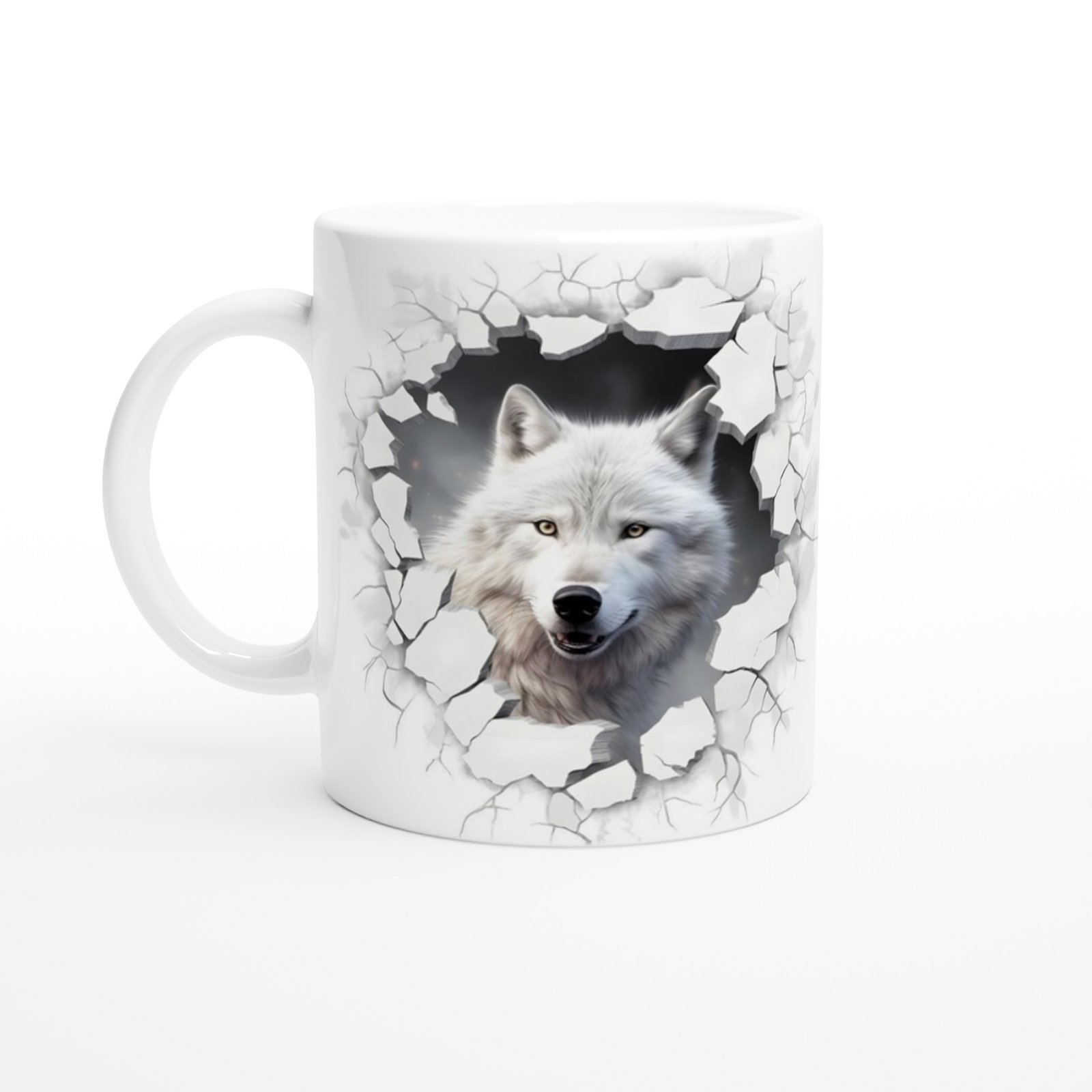 Beyaz Kurt Duvar Kıran Kupa Bardak