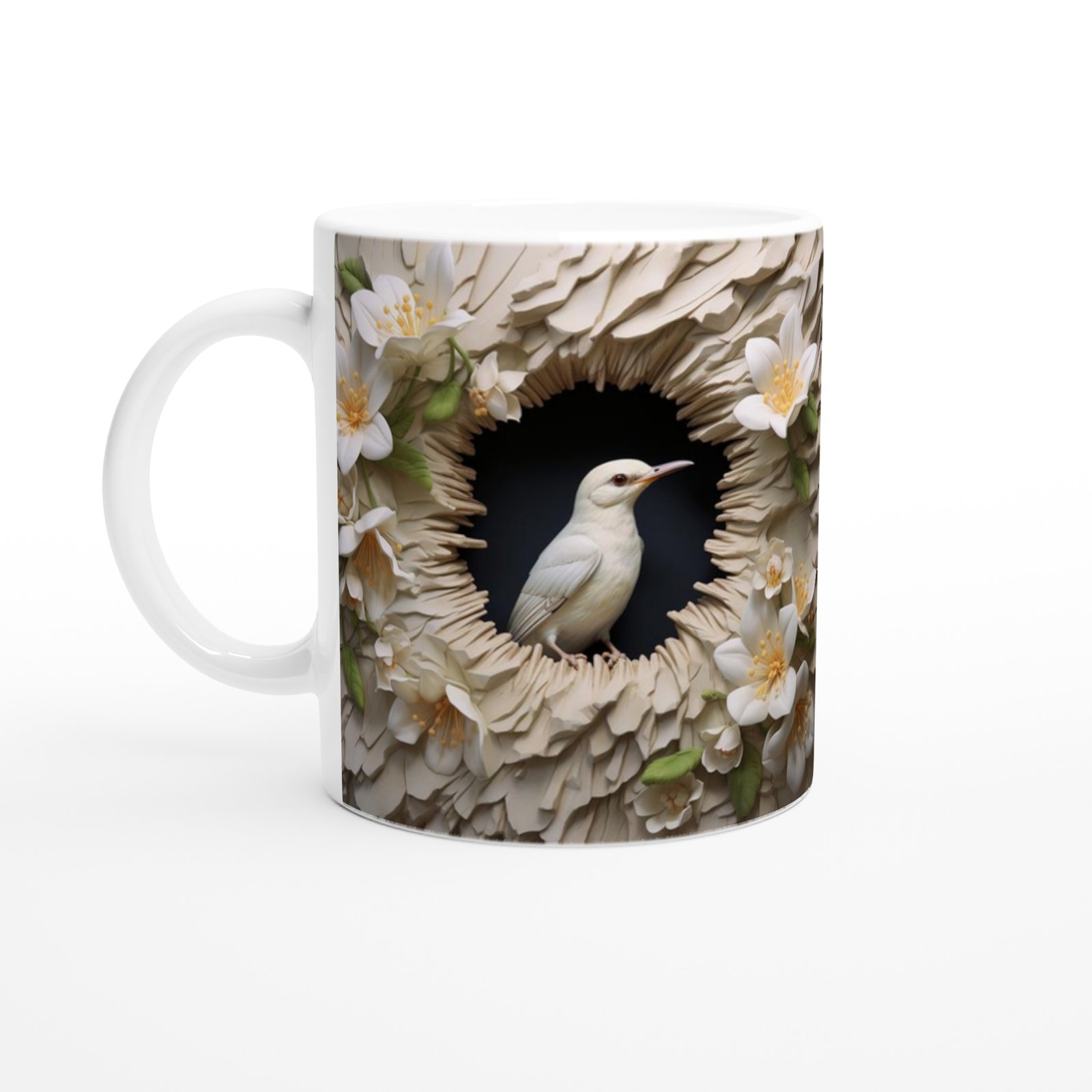 Beyaz Kuş ve Yasemin Çiçeği Kupa Bardak