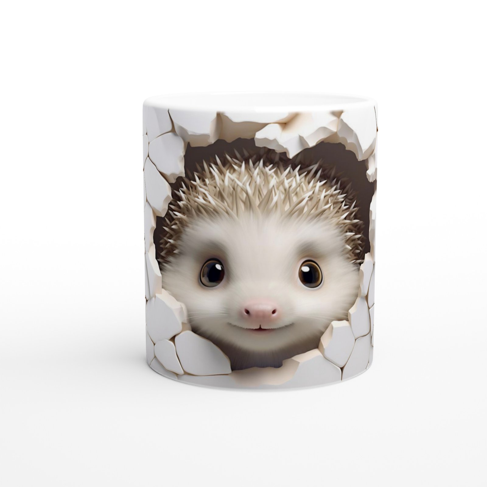 Beyaz Mozaik Duvardan Bakan Kirpi Temalı Baskılı Kupa Bardak