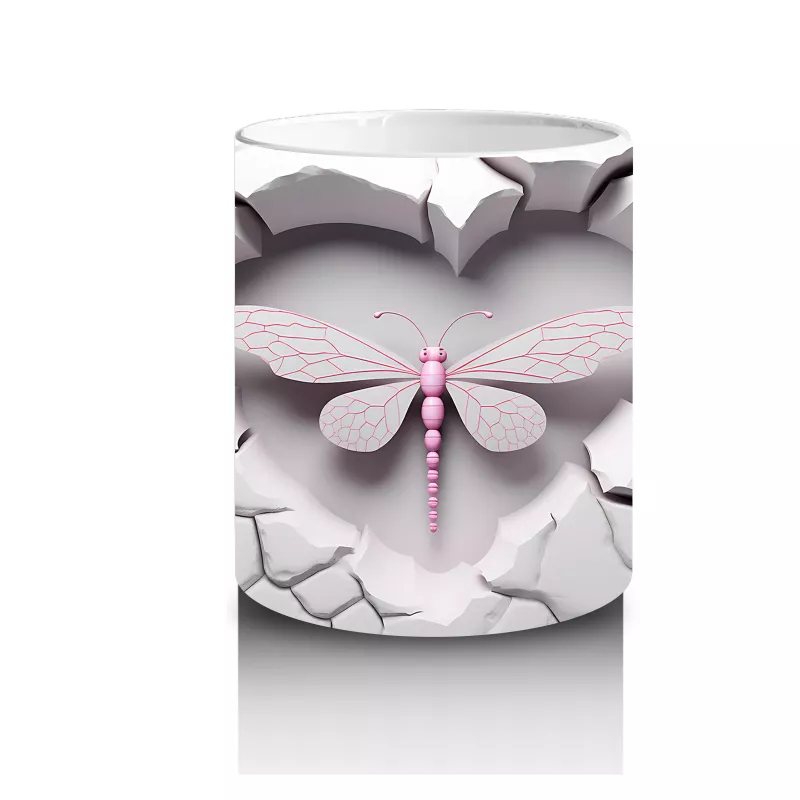 Beyaz Tuğla Üzerinde Pembe Yusufçuk – Baskılı Kahve Kupası - 3