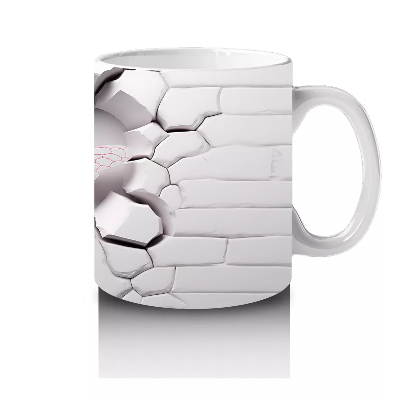 Beyaz Tuğla Üzerinde Pembe Yusufçuk – Baskılı Kahve Kupası - 4