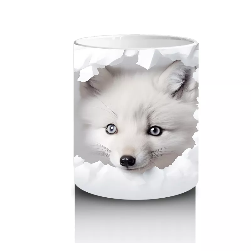 Beyaz Yapraklar Önünde Yavru Tilki– Baskılı Kahve Kupası - 3