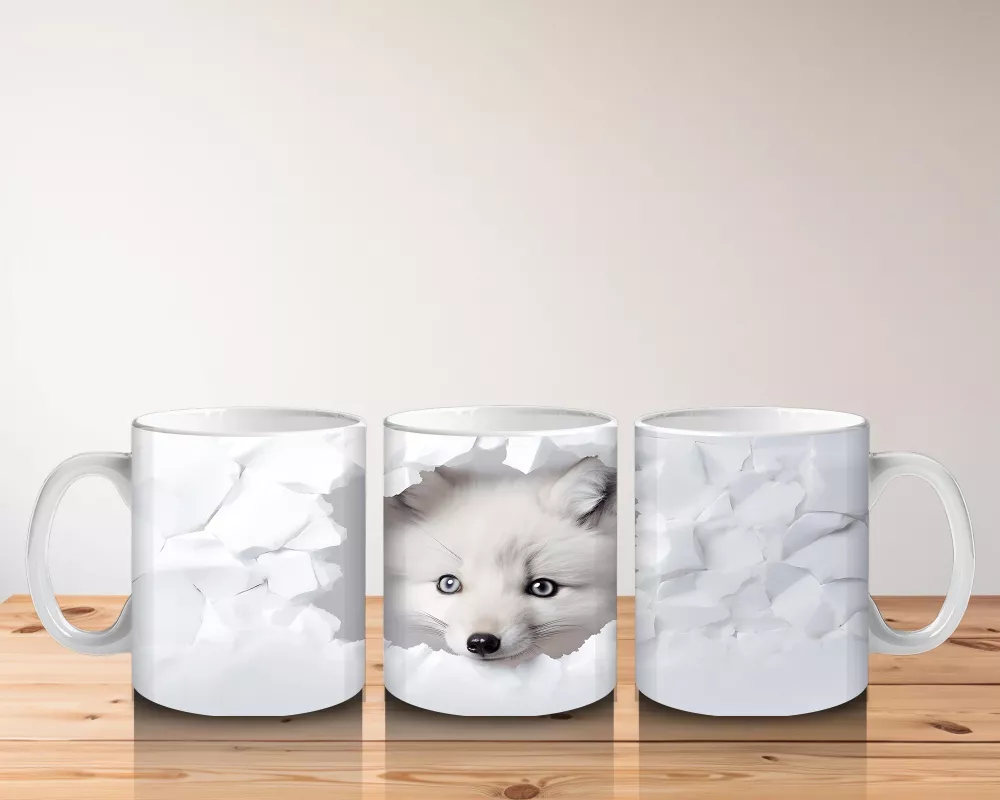 Beyaz Yapraklar Önünde Yavru Tilki– Baskılı Kahve Kupası - 5