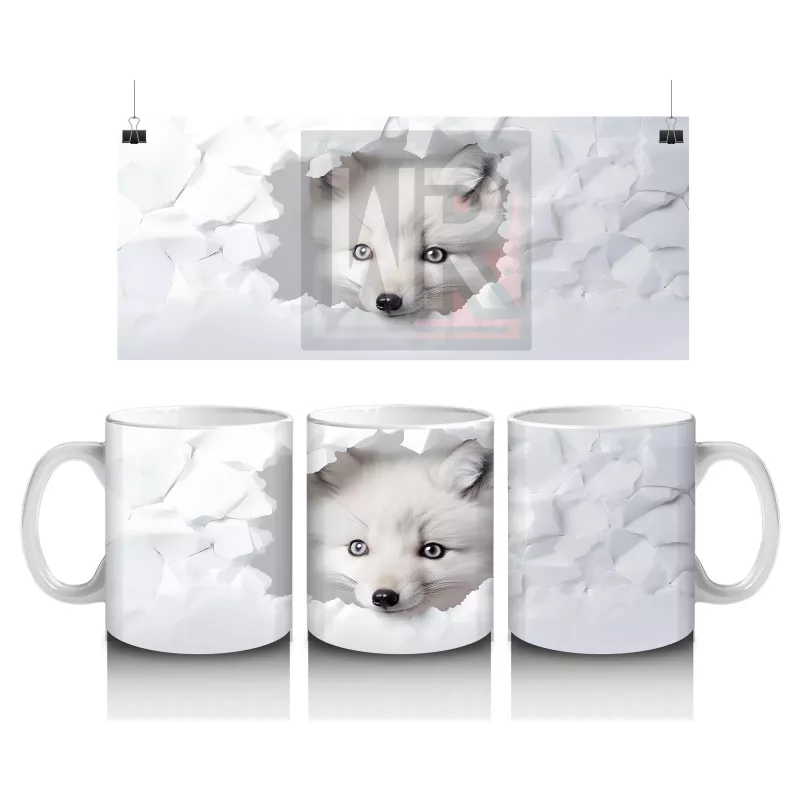 Beyaz Yapraklar Önünde Yavru Tilki– Baskılı Kahve Kupası