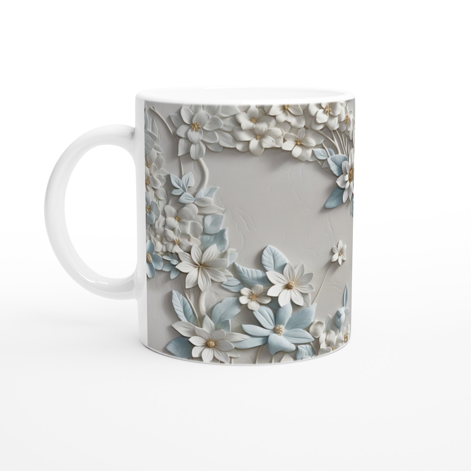 Beyaz Zarafet Çiçekli Kupa Bardak