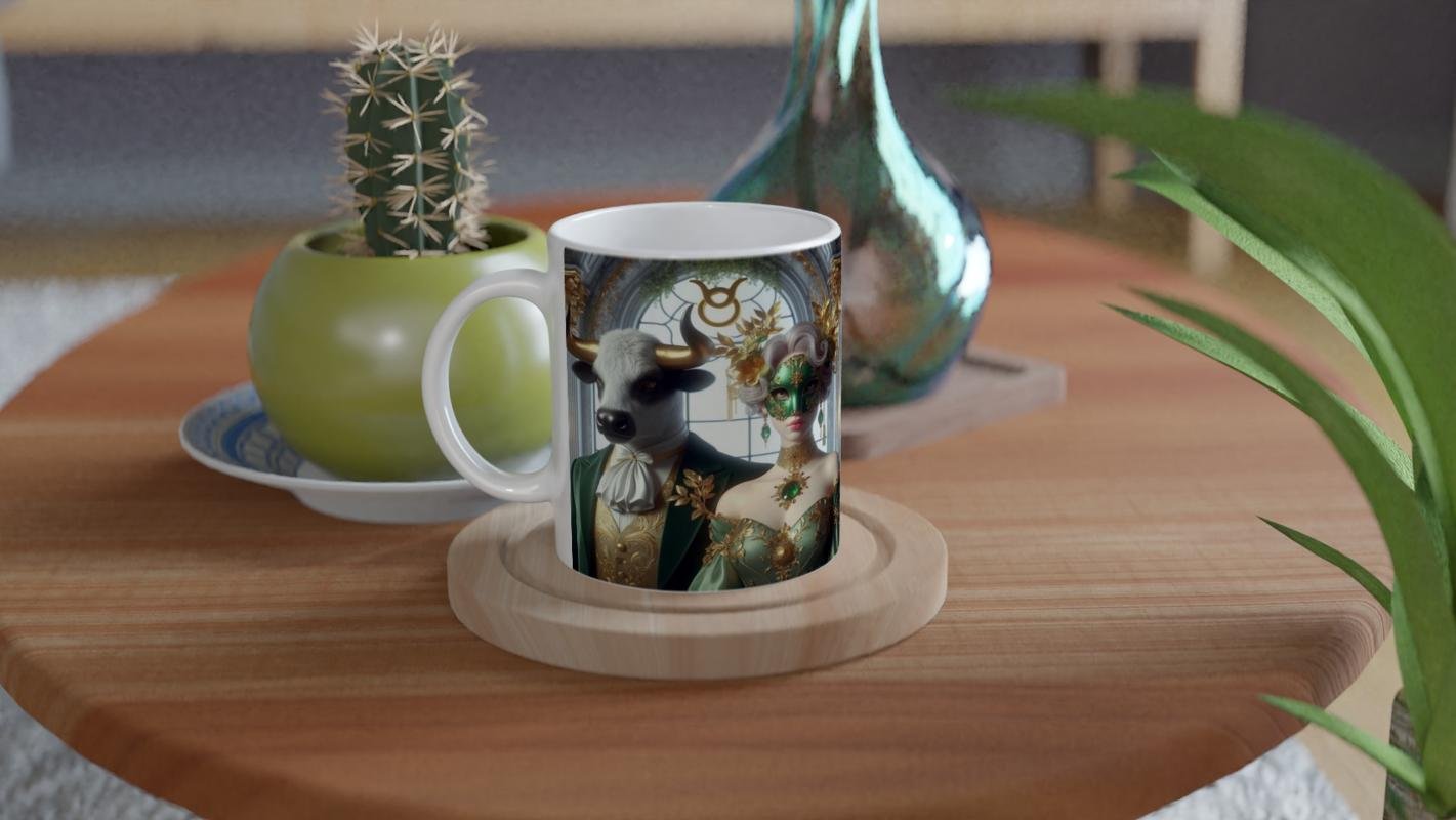 Boğa Burcu Baskılı Kahve Kupası - Zodyak Maskeli Balo Vs2 - 4