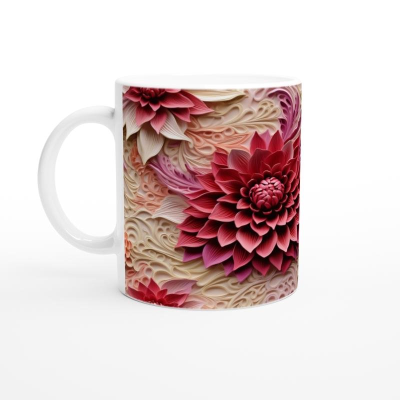 Bordo Rölyef Çiçek Desenli Kupa Bardak