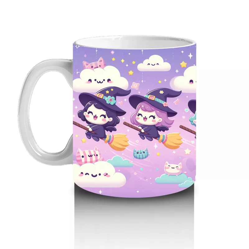 Bulutlar Üzerinde Uçan Şirin Hayaletler Temalı Cadılar Bayramı Baskılı Kupa - 2