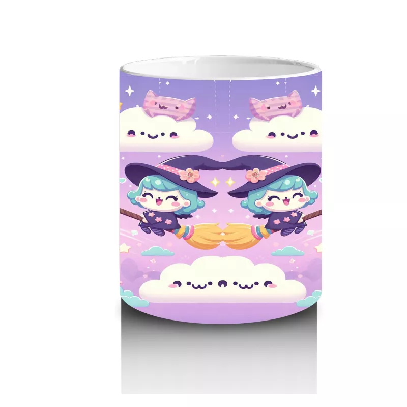 Bulutlar Üzerinde Uçan Şirin Hayaletler Temalı Cadılar Bayramı Baskılı Kupa - 3