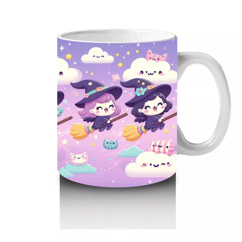 Bulutlar Üzerinde Uçan Şirin Hayaletler Temalı Cadılar Bayramı Baskılı Kupa - 4