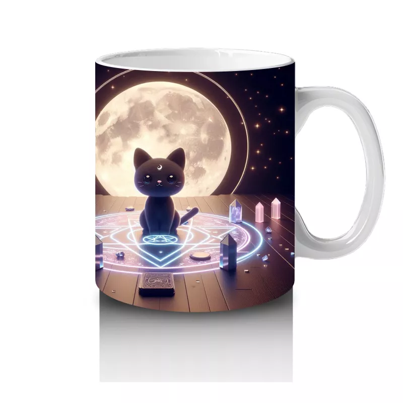 Büyü Halkası İçinde Ellerini Kaldıran Cadı Figürlü Mistik Cadılar Bayramı Baskılı Kupa Bardak - 4