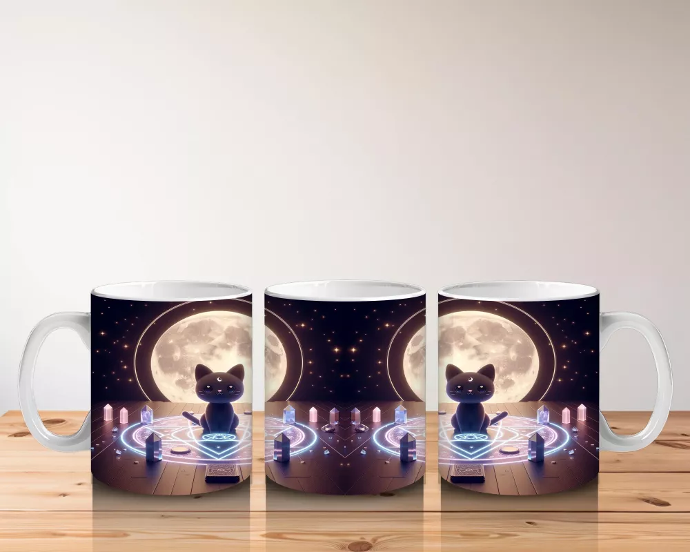 Büyü Halkası İçinde Ellerini Kaldıran Cadı Figürlü Mistik Cadılar Bayramı Baskılı Kupa Bardak - 5