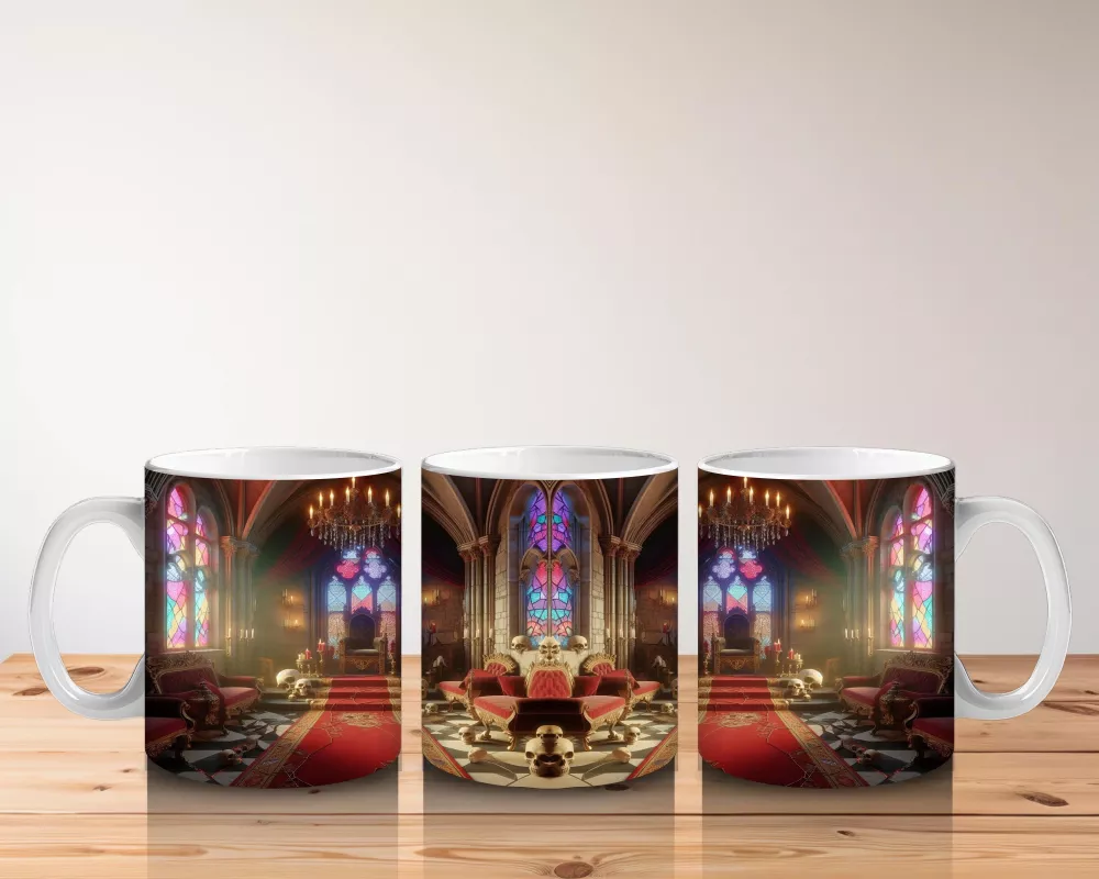 Büyü Masası Üzerinde İksirler ve Mumlarla Gotik Cadı Temalı Baskılı Kupa Bardak - 5