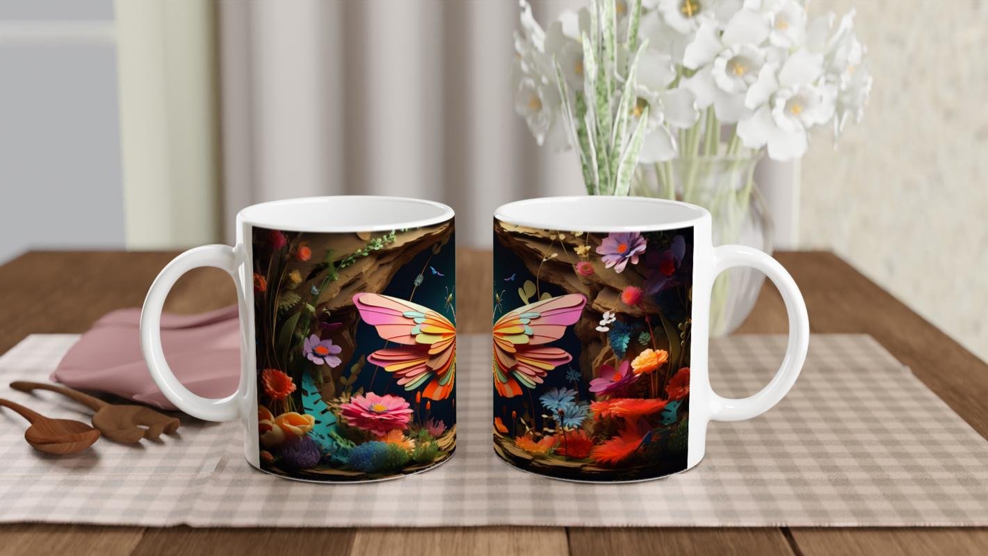 Büyülü Bahçede Uçan Renkli Kelebek Temalı Baskılı Kupa Bardak - 5