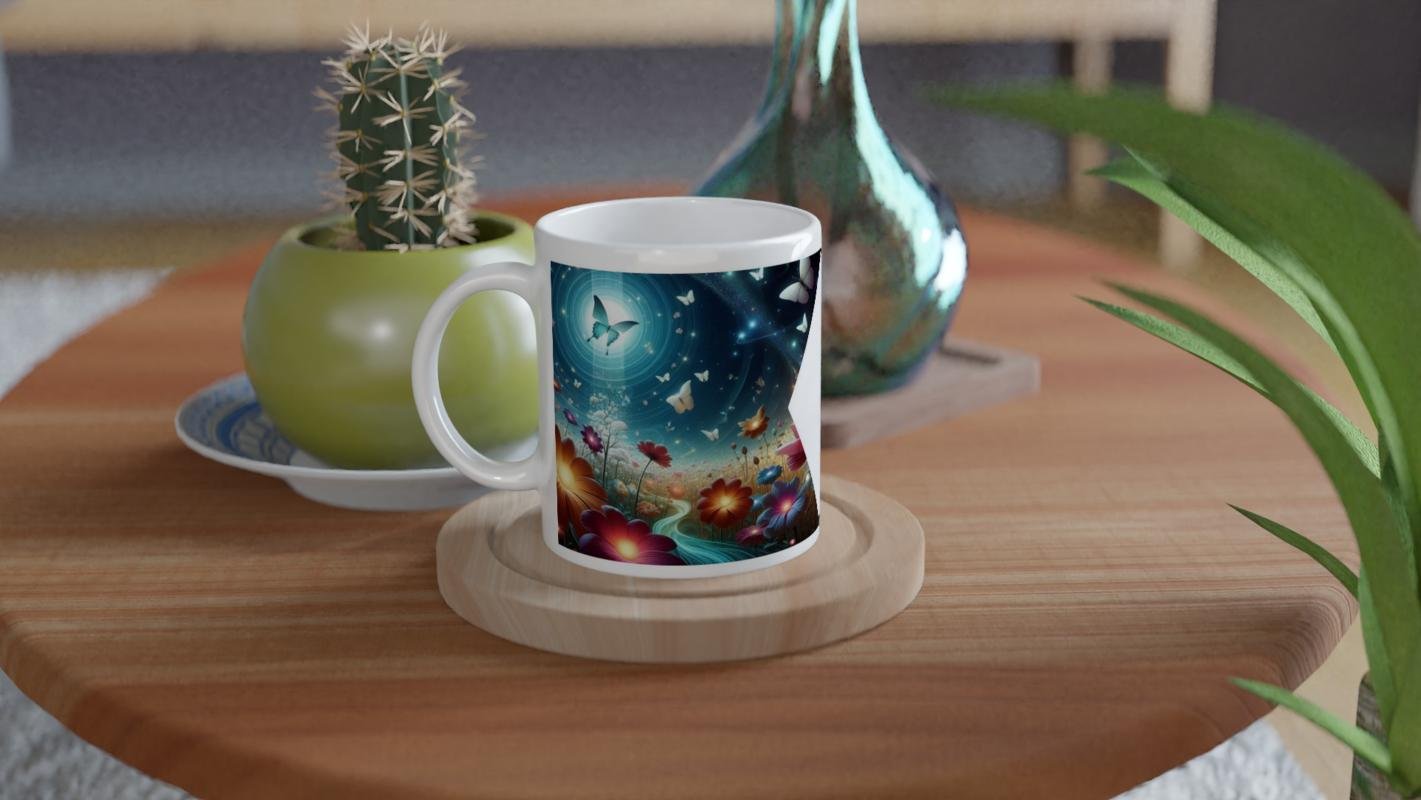 Büyülü Çiçek Bahçesi ve Kelebekler Baskılı Kupa Bardak - 4