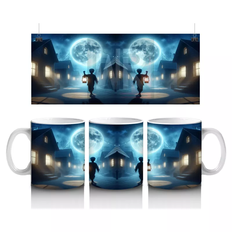 Büyülü Işık Halkasında Ayin Yapan Silüet Figürlü Cadılar Bayramı Baskılı Kupa Bardak