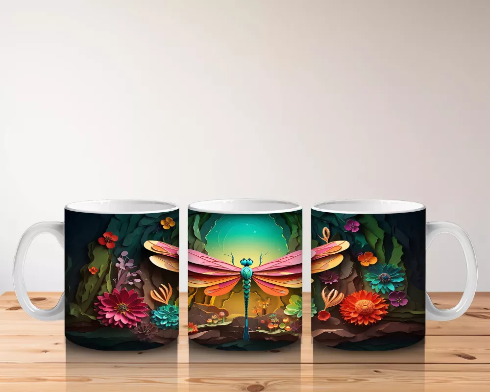 Büyülü Mağarada Renkli Kanatlı Yusufçuk Figürü - Baskılı kahve kupası - 5