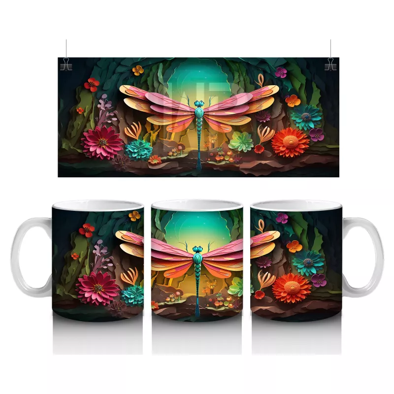 Büyülü Mağarada Renkli Kanatlı Yusufçuk Figürü - Baskılı kahve kupası