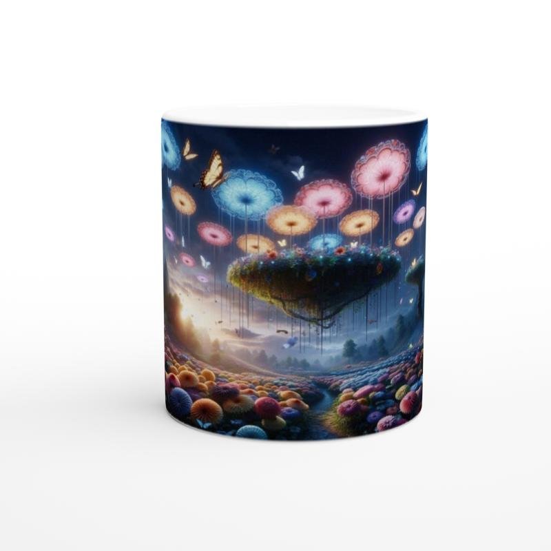 Büyülü Mantar Ormanı ve Uçan Çiçekler Baskılı Kupa Bardak