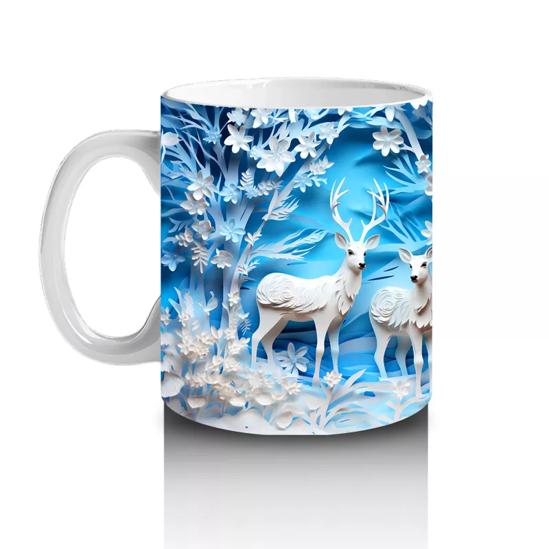 Buz Geyikleri Kristal Arka Planla – Baskılı Kupa - 2