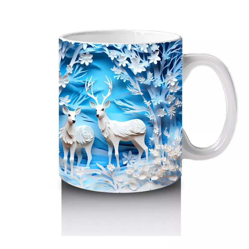 Buz Geyikleri Kristal Arka Planla – Baskılı Kupa - 4